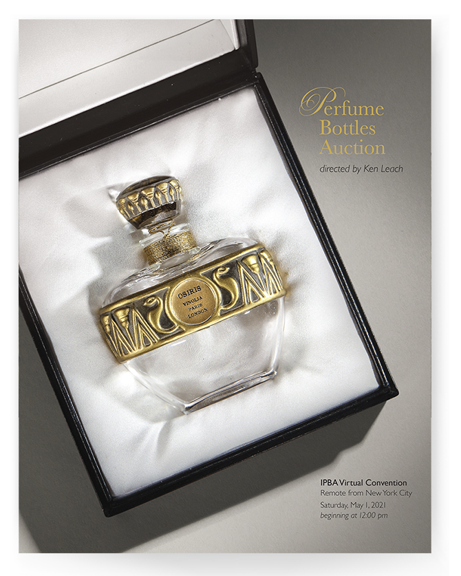 Cover of a catalog designed for a Gallery 47 perfume bottle auction